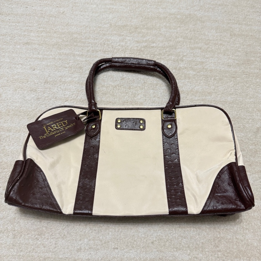 Jared Galleria of Jewelry Leather Duffle Weekender Bag RARE Promo Beige Brown
